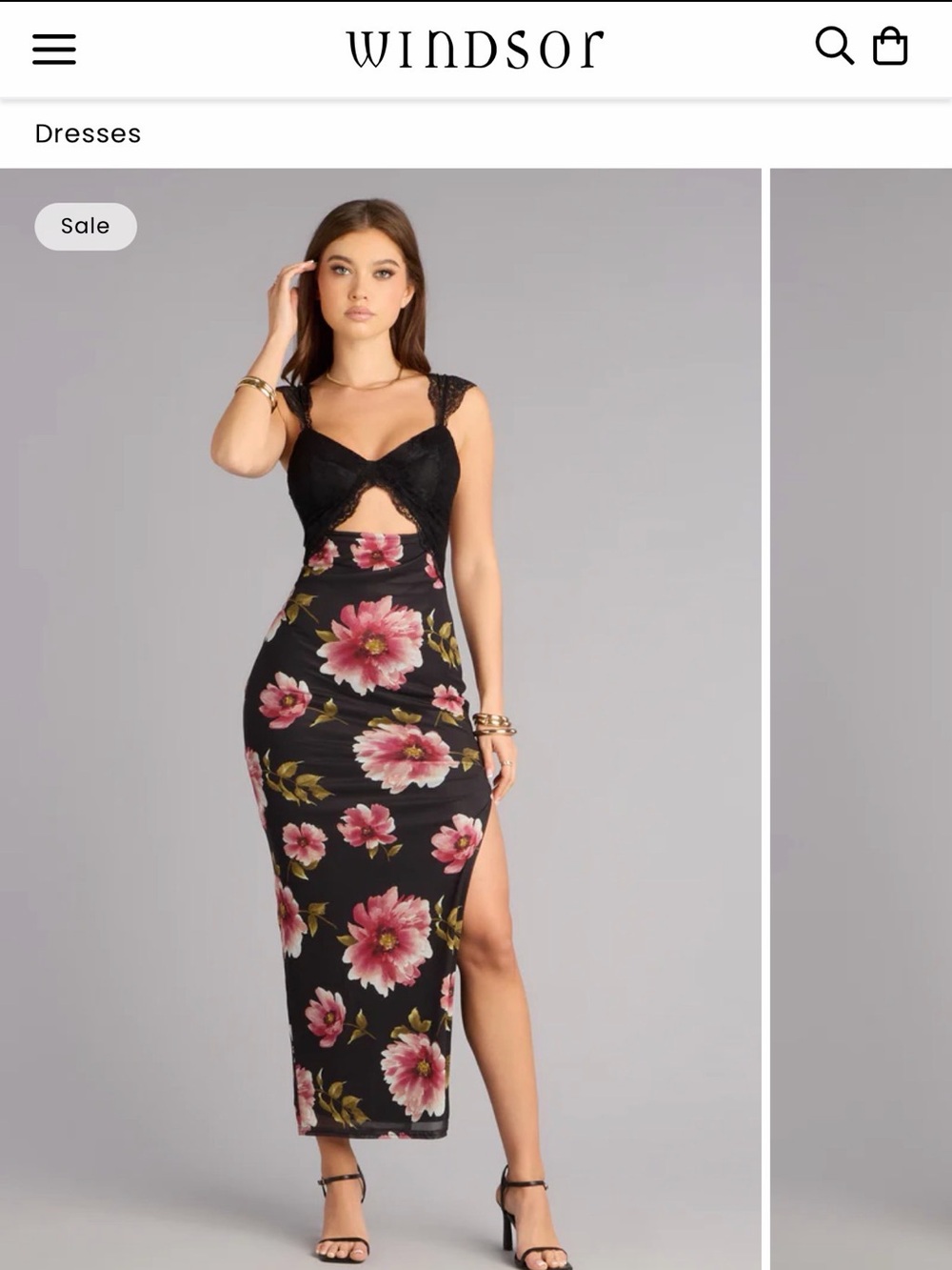 Windsor Black Maxi Dress with Pink Floral Print